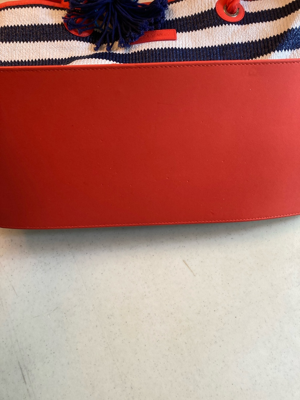 Vera Bradley Navy and White Striped Tote with Orange Trim and Tassel - Picture 6 of 11